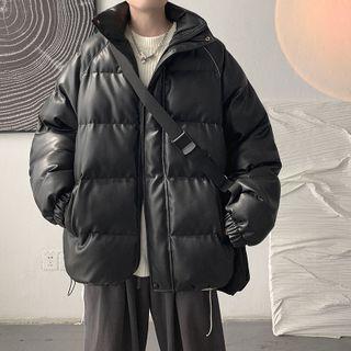 Faux Leather Reflective Padded Coat