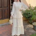 Lantern-sleeve Mock Two-piece A-line Dress