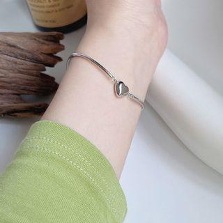 925 Sterling Heart Pendant Bangle S104 - Silver - One Size
