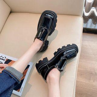 Platform Square-toe Contrast Stitching Shoes