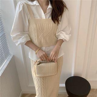 Plain Shirt / Cable-knit Camisole Top / Midi Pencil Skirt