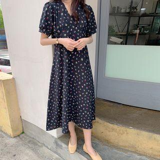 Wrap-front A-line Floral Dress Black - One Size