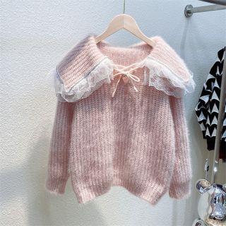 Lace Trim Sweater Pink - One Size