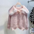 Lace Trim Sweater Pink - One Size
