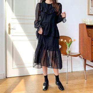 Ruffle-trim Sheer Polka-dot Dress