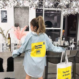 Long-sleeve Lettering Printed Long Blouse