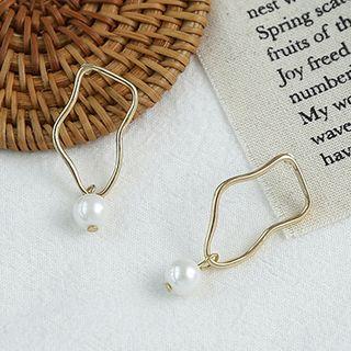 Faux Pearl Irregular Hoop Dangle Earring E1119 - S925 Silver Needle Earring - Silver - One Size