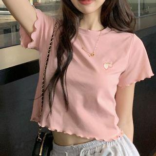Short-sleeve Fruit Embroidered Lettuce Edge T-shirt
