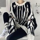 Cut-out Zebra Print Sweater Black & White - One Size