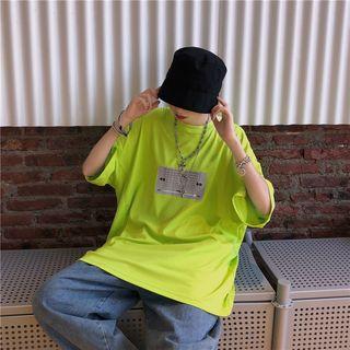 Printed Oversize Elbow-sleeve T-shirt Green - One Size