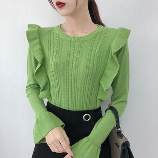 Ruffle Flared-sleeve Knit Top