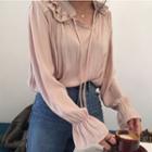 Lace-up Ruffle Trim Blouse As Shown In Figure - One Size