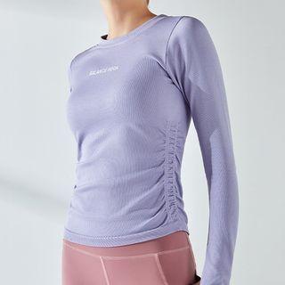 Long-sleeve Lettering Sports Shirred T-shirt