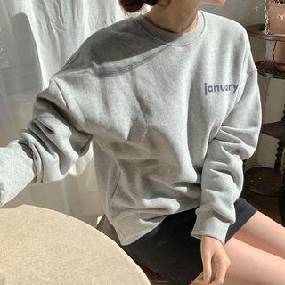 Letter-printed Fleece-lined Sweatshirt Gray - One Size