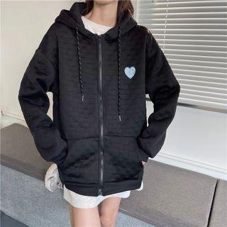 Heart Embroidered Waffle Zip Hoodie