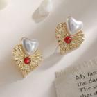 Faux Pearl Heart Earring 1 Pair - 1294 - Gold - Earrings - One Size
