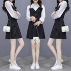 Long-sleeve Striped Mock Two-piece Shirtdress
