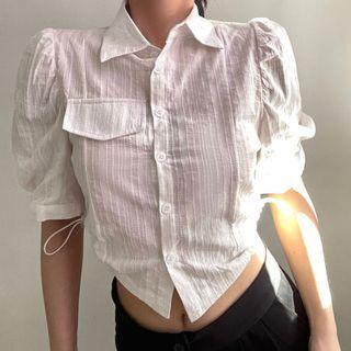 Short-sleeve Asymmetrical Crop Shirt White - One Size