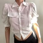 Short-sleeve Asymmetrical Crop Shirt White - One Size