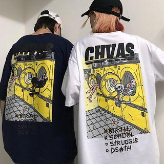 Couple Matching 3/4-sleeve Cartoon Printed T-shirt