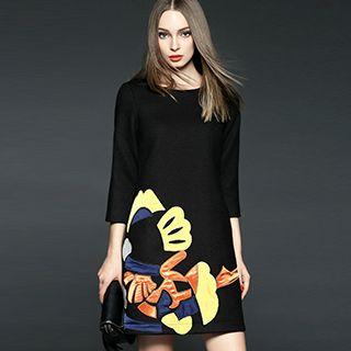 3/4-sleeve Applique Shift Dress