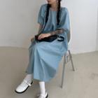 Puff-sleeve Loose Fit High-waist Dress
