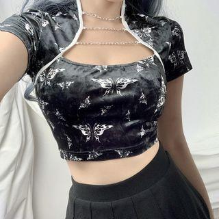 Short-sleeve Butterfly Crop Top