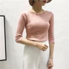 Faux Pearl 3/4 Sleeve Knit Top