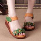 Genuine Leather Floral Wedge Sandals
