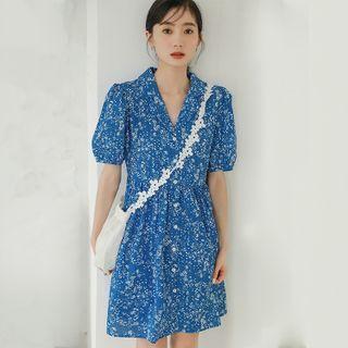 Short-sleeve Floral Print Mini Shirtdress