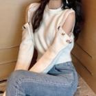 Cold-shoulder Faux Pearl Sweater