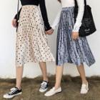 Dotted Midi A-line Pleated Velvet Skirt