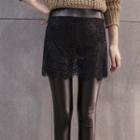 Mock Two-piece Faux-leather Leggings