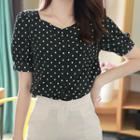 Sweetheart-neck Dotted Blouse