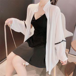 Spaghetti Strap Mini A-line Dress / Contrast Trim Open-front Jacket