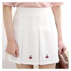 Cherry-embroidered Pleated Mini Skirt