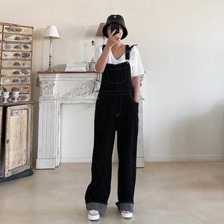 Wide-leg Raw Denim Overall Pants