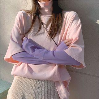 Plain Long-sleeve Slim-fit Top / Turtle-neck Loose-fit Short-sleeve T-shirt
