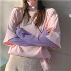 Plain Long-sleeve Slim-fit Top / Turtle-neck Loose-fit Short-sleeve T-shirt