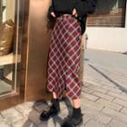 High-waist Checker A-line Skirt