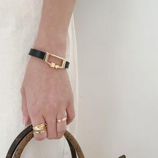 Metal-accent Faux-leather Bracelet Gold - One Size