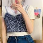 Short-sleeve T-shirt / Spaghetti Strap Leopard Print Top