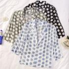 3/4-sleeve Polka Dot Chiffon Top