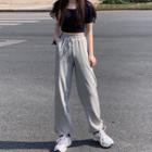 Cropped Short-sleeve Knit Top / Cropped Harem Pants