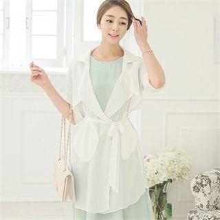 Tab-sleeve Chiffon Jacket With Sash