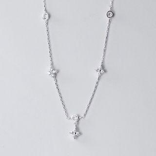 925 Sterling Silver Rhinestone Necklace S925 Sterling Silver - Silver - One Size