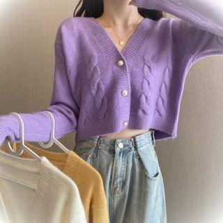 Long-sleeve Cropped Cable Knit Cardigan