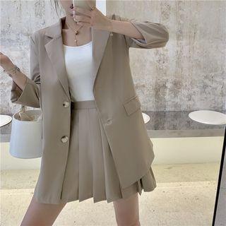 Set: Plain Blazer + Pleated Mini Skirt