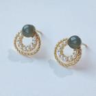 Sterling Silver Faux Pearl Stud Earring 1 Pair - B-359 - Gray & Gold - One Size