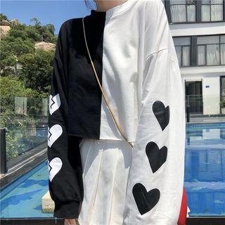Mock-neck Heart Print Sweatshirt